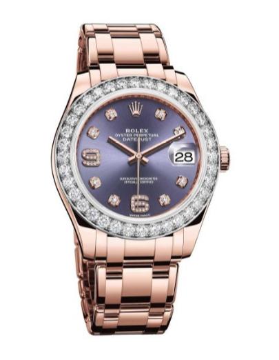 The 39 mm fake watches have purple dials.